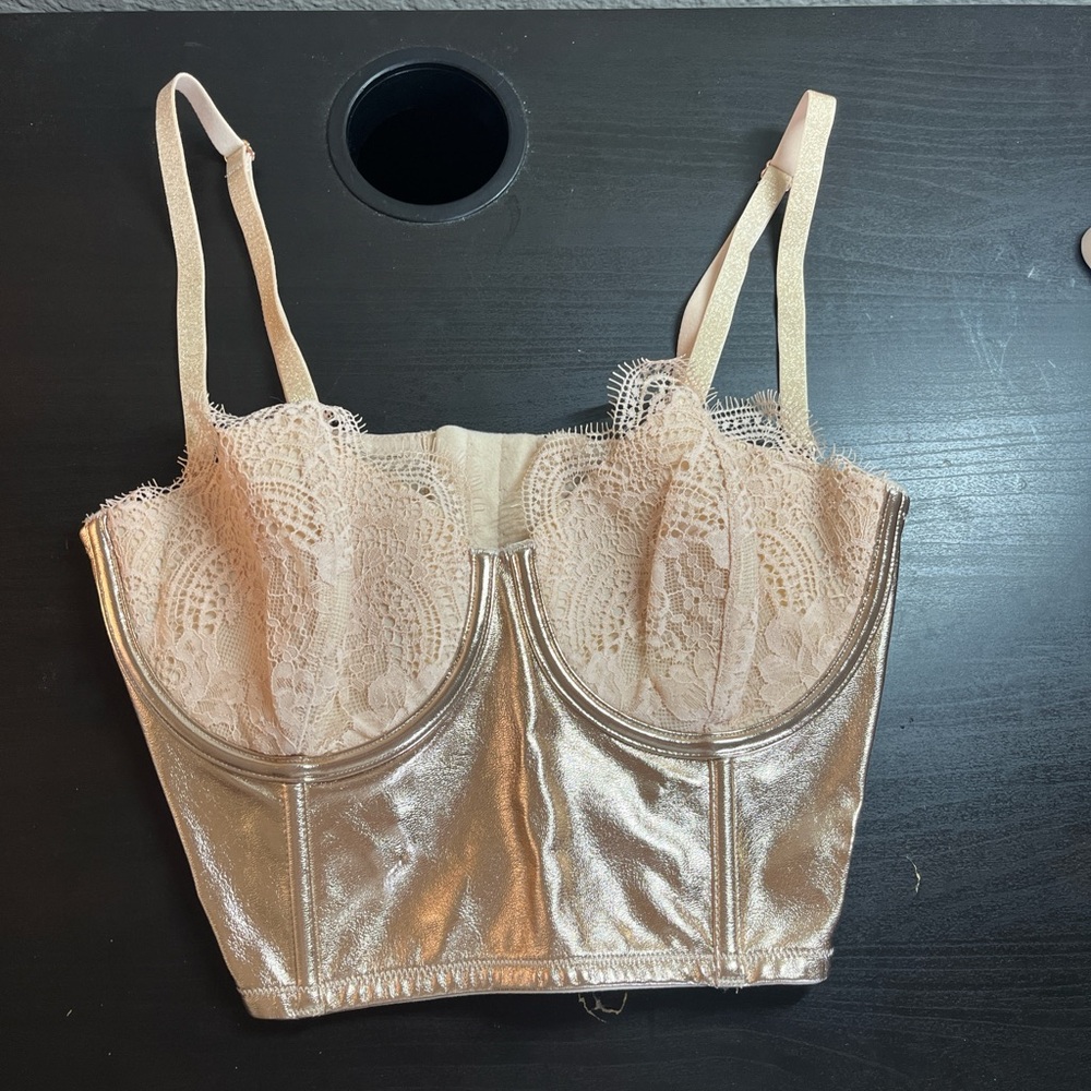 Victoria's Secret Metallic Lace Longline Bustier - Rose Gold